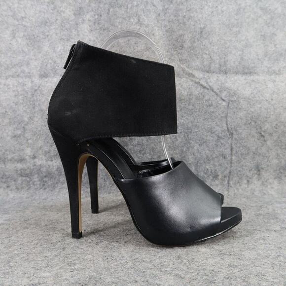 Apt 9 Shoes Womens 7 Pump Stiletto Ankle Strap Open Toe Fashion Formal Black Zip - Picture 2 of 14